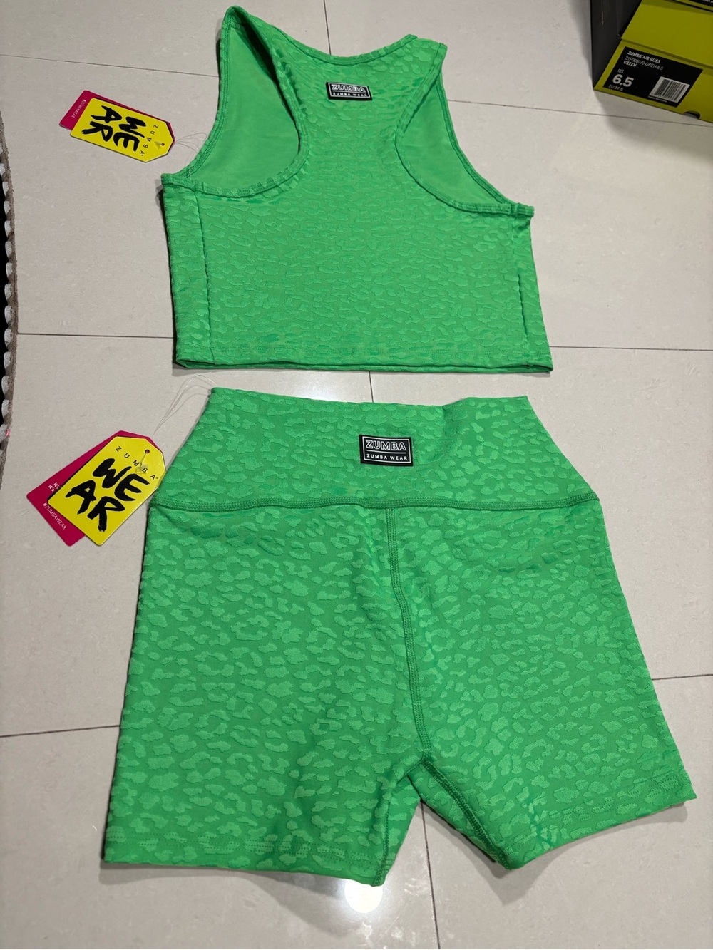 Zumba Fitness Neon Green Textured Crop Tank & High-Waist Shorts Set